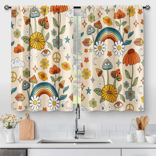 Vista 12 de Aimego Cortinas de Cocina de Eucalipto Primaveral - Hojas de Plantas de Acuarela Floral Azul con Cortinas de Nivel Botánico Floral para Cafetería