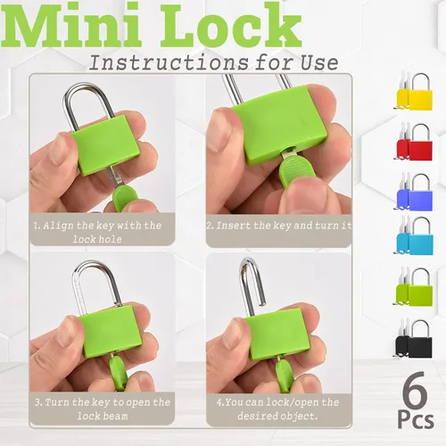 Vista 7 de Paquete de 6 mini candados con llaves, cerraduras pequeñas impermeables de aleación de cobre y zinc, cerraduras pequeñas inastillables y resistentes