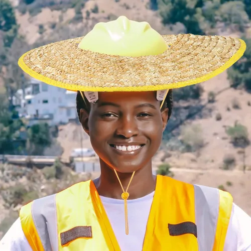 Vista 7 de UKCOCO Capucha de protección solar, sombrero duro de paja de trigo, transpirable y ligero, ideal para trabajadores de la construcción, trabajo
