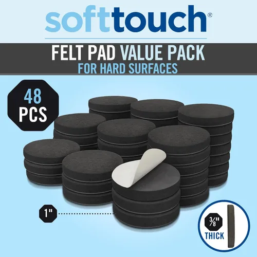 Vista 9 de SOFTTOUCH 4799095N Almohadillas de Fieltro para Muebles de Servicio Pesado de 1 Pulgada para Proteger Pisos de Madera Dura de Arañazos, Negro, 48
