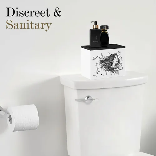Vista 2 de Discreto soporte para tampones para baño con tapa de bandeja de tocador, organizador de tampones para baño para montaje en pared o encimera