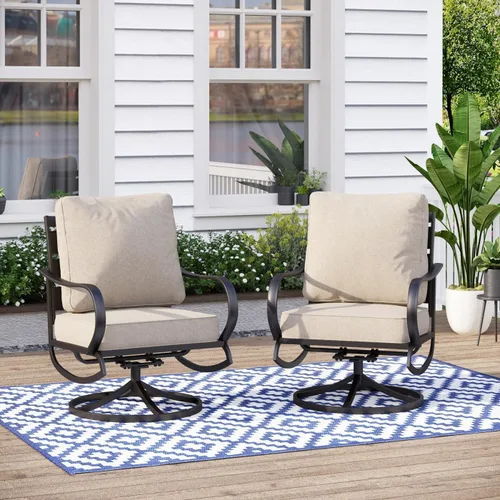 Vista 15 de MFSTUDIO Juegos de muebles de patio, sofás de conversación de metal para exteriores con 1 sofá de 3 asientos para jardín, cojín beige