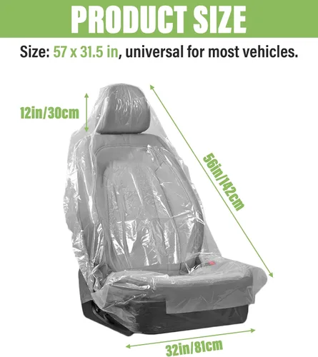 Vista 2 de Zlirfy Funda de asiento, 100 piezas de plástico PE desechable, ajuste universal para vehículo, protectora, transparente, ligera, fácil de almacenar