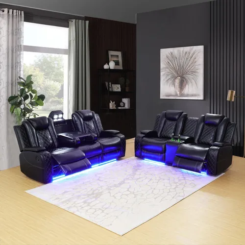 Vista 10 de A Ainehome Juego de Muebles de Sala de Estar de Cuero Reclinable Juego de Sofá Sillón Loveseat Juego de Muebles Sofá para Sala de Estar/Espacio