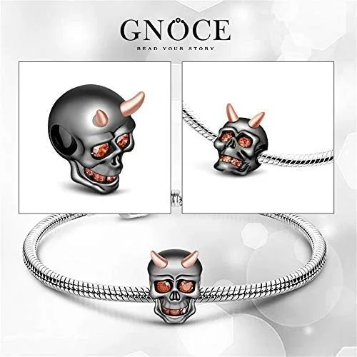 Vista 6 de GNOCE Pulsera de plata de ley 925 con colgante de calavera y corazón diseño de murciélago con cierre