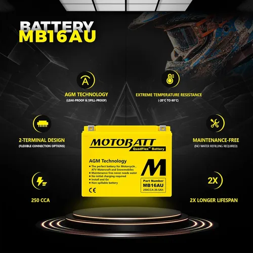 Vista 5 de MotoBatt Batería AGM QuadFlex activada por fábrica MB16AU (12V 20.5 Amp) 230CCA