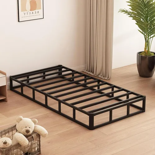 Vista 6 de Husleephu - Base de cama de metal de perfil alto de 8.0 in Incluye funda de tela, base de colchón resistente, fácil montaje, sin ruido, color negro