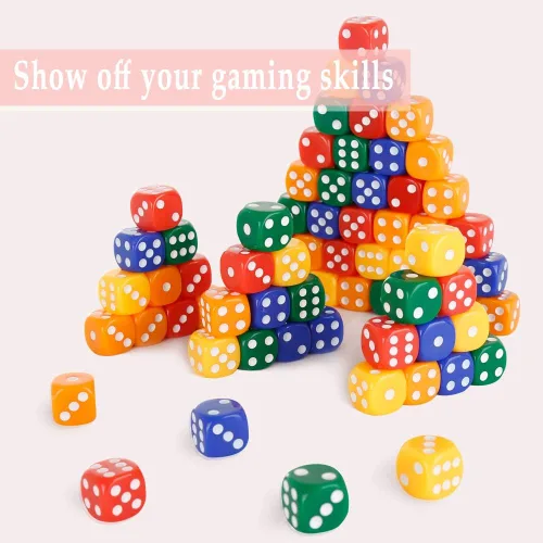 Vista 4 de PowerKing Juego de 100 dados multicolor prémium de 0.630 in (5 colores), tamaño estándar, acrílico duradero, perfecto para juegos de mesa