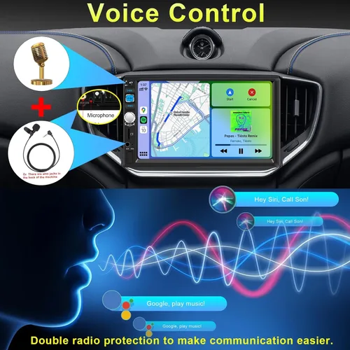 Vista 6 de Apple CarPlay inalámbrico y Android Auto, estéreo de coche doble DIN - Pantalla táctil IPS de 7", 1024*600, radio de coche FM, Bluetooth 5.2, 180W