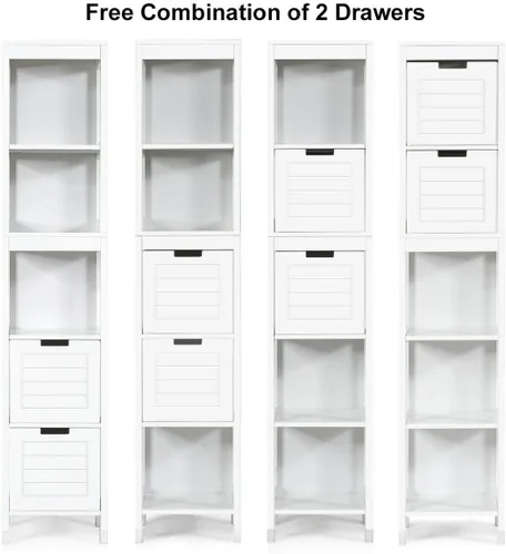 Vista 8 de Tangkula Gabinete de Almacenamiento Alto para Baño, Independiente de 57" de Alto Gabinete de Piso Delgado para Baño con Estantes Abiertos de 3