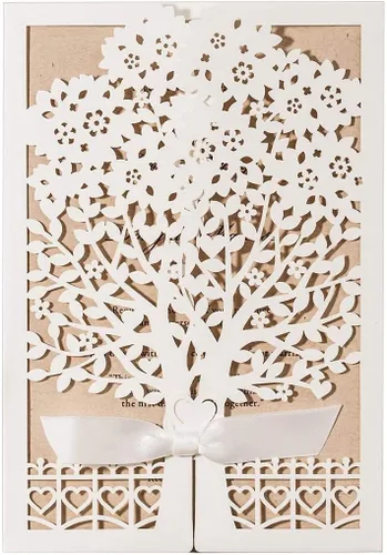 Vista 7 de Hosmsua 50 invitaciones de boda florales rústicas blancas personalizadas con lazo de cuerda de cáñamo