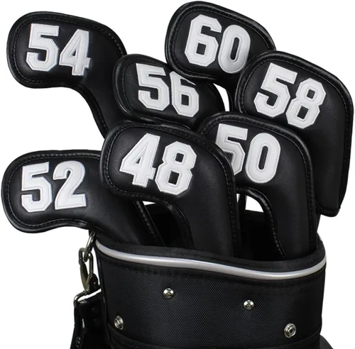 Vista 5 de Scott Edward Prof 7pcs Cuña de cuero Golf Iron Head Covers Club Protector Impermeable y Resistente a los arañazos 48 50 52 54 56 58 60 grados Número