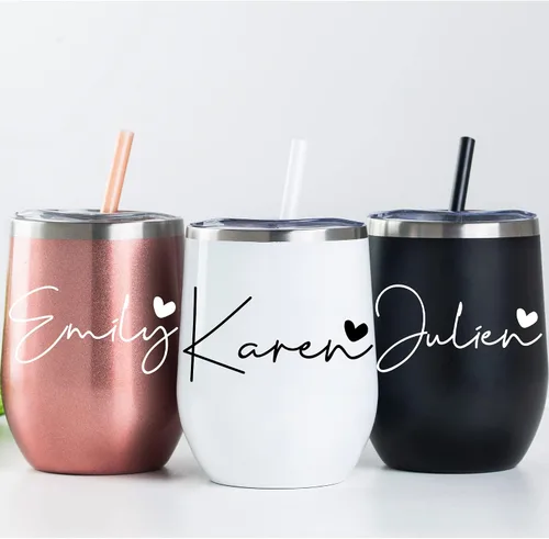 Vista 3 de Mostop Vaso de vino personalizado para copas de champán, copa de vino de acero inoxidable aislada de 6 onzas, vaso reutilizable sin tallo para dama
