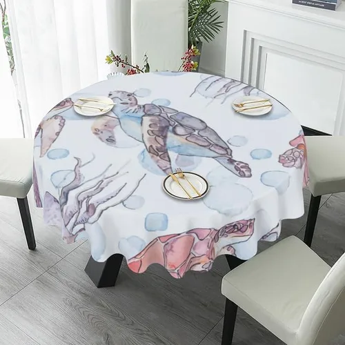 Vista 4 de Mantel redondo con estampado de tortuga marina, mantel decorativo lavable, resistente a las arrugas, para el hogar, cocina, comedor, picnic