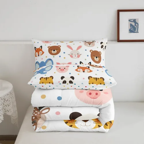 Vista 6 de Feelyou Juego de edredón de animales de zoológico, tamaño individual, juego de ropa de cama de animales de dibujos animados para niños, niñas