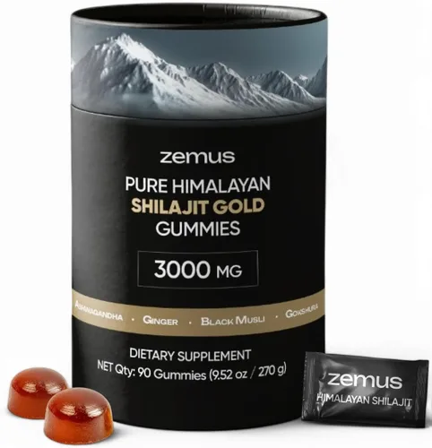 Vista 2 de Zemus Gomitas Shilajit puras del Himalaya I Lab Probadas I Mezcla sinérgica de Ashwagandha y complejo de 5 hongos Ácido fúlvico y 85+, minerales