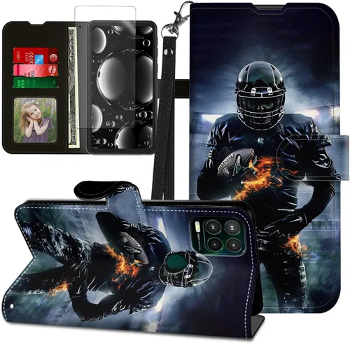 Vista 237 de Funda para Motorola Edge 2022 con protector de pantalla, soporte y tarjetero y correa para la muñeca, funda magnética para Moto Edge 2022 5G UW Lobo