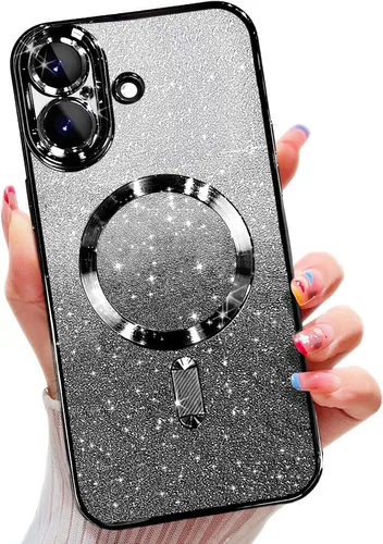 Vista 35 de Misscase Funda magnética compatible con iPhone 14 Pro con purpurina y protector de lente de cámara, protección completa, compatible con MagSafe Negro