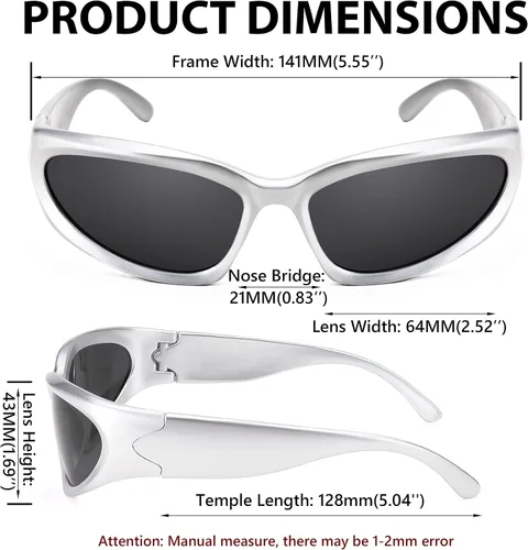 Vista 7 de FEISEDY Gafas de sol futuristas envolventes ovaladas y frescas Y2K con marco grueso, vintage de los años 90 para hombres y mujeres, B2951