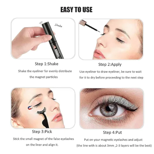 Vista 9 de Delineador de ojos magnético de 3 tubos para pegamento magnético para pestañas - Paquete negro