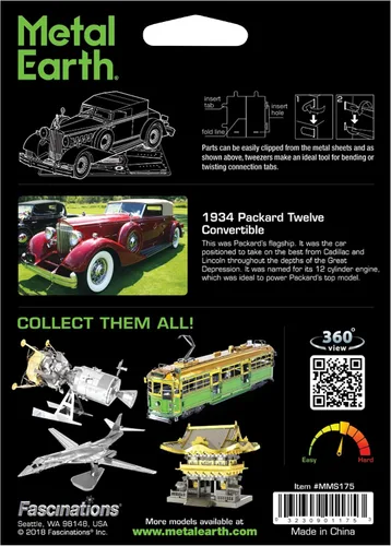 Vista 2 de Metal Earth Fascinations 1934 Packard Twelve - Kit de modelo de metal convertible 3D con pinzas