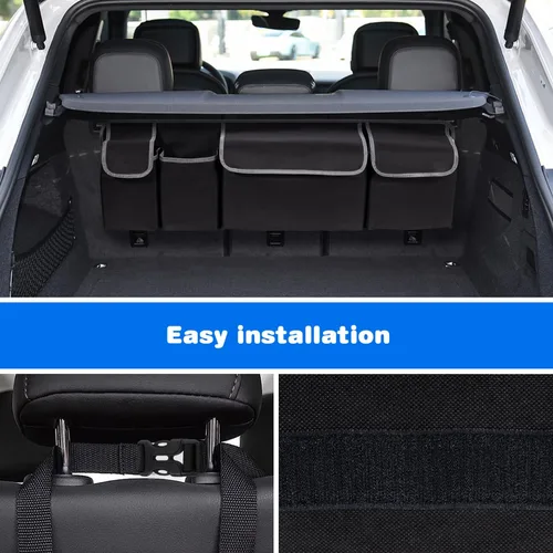 Vista 4 de Organizador de maletero de automóvil, organizador de maletero de asiento trasero de gran capacidad (40.16 x 10.63 pulgadas), bolsa de almacenamiento