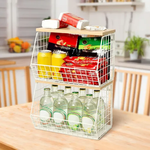 Vista 12 de Mefirt Estante Magnético para Refrigerador con Tapa de Madera, Cesta de Frutas Resistente, Contenedores de Almacenamiento de Frutas, Papas