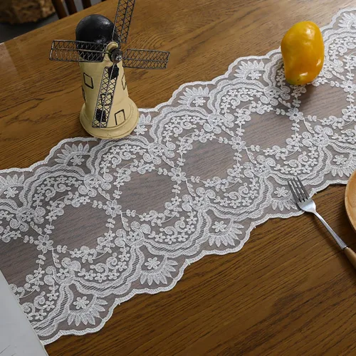 Vista 7 de Hsvanyr Camino de mesa de encaje blanco bordado pequeño bufanda clásica rectangular macramé mesa decoración de tocador 12 pulgadas x 27 pulgadas