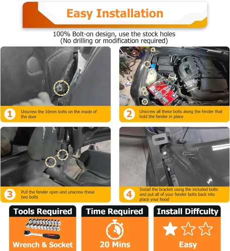 Vista 4 de WeiSen Soportes de montaje de luz de zanja de bisagra de capó compatibles con Nissan Frontier 2005-2021, compatible con Xterra 2005-2015 de 2ª