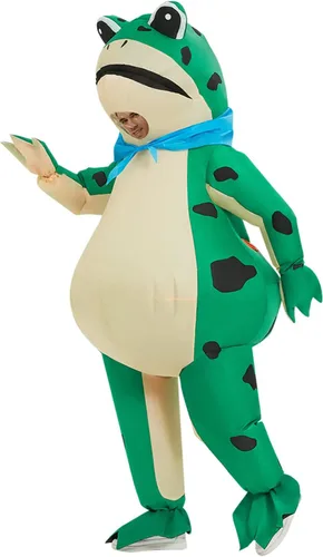 Vista 3 de Disfraz inflable de rana para adultos, disfraz de rana animal para cosplay, disfraz inflable de Halloween, divertido overol de fiesta