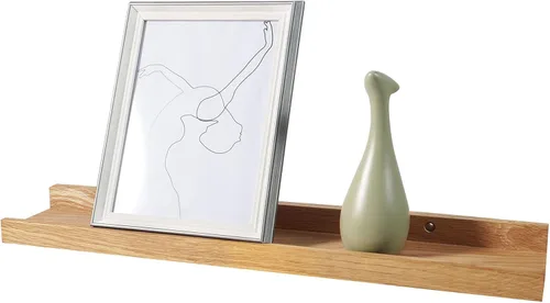 Vista 14 de Estantes flotantes montados en la pared, estantes de pared de 12 pulgadas para decoración y almacenamiento, estante de madera de roble macizo Natural