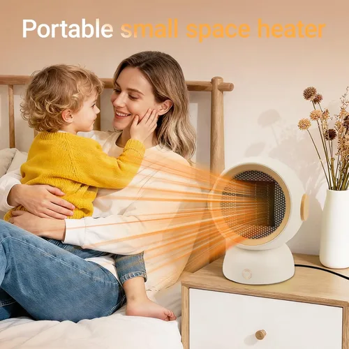 Vista 9 de Calentador de espacio, calentadores eléctricos portátiles para habitación pequeña, para uso en interiores, dos velocidades, 1200 W, mini
