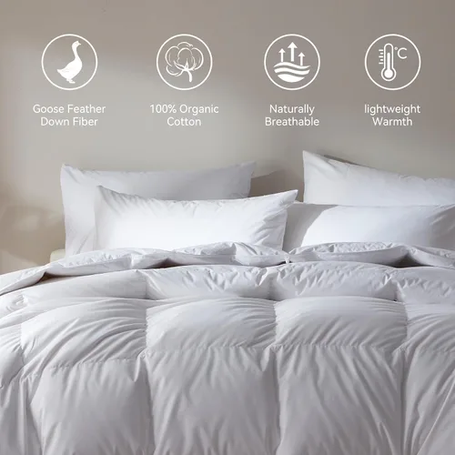 Vista 2 de Ousidan Goose Feather Down Comforter Calking Size,100% Organic Cotton Duvet Insert,All-Season Luxury Duvet Insert