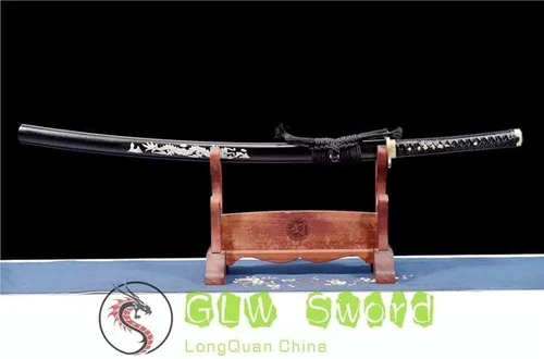 Vista 2 de GLW - Espada de 41 pulgadas de espiga completa afilada, katana japonesa Samurái, espada de acero para primavera, ninja catana
