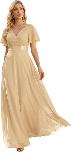 Vista 17 de Ever-Pretty Vestidos formales de mujer para madre de la novia, de manga corta, de chifón, con cintura imperio, de largo hasta el suelo, para dama
