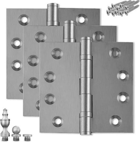 Vista 20 de Bisagra de puerta de latón macizo, rodamiento de bolas resistente, 4 x 4 pulgadas, con puntas decorativas de rosca incluidas, juego de 4 bisagras