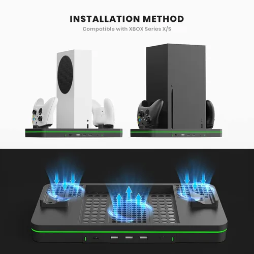 Vista 2 de Charging Stand with Cooling Fan, CODOGOY Vertical Stand Compatible with Xbox Series XS Console&Controller, Dual Controller Charger Station Dock with