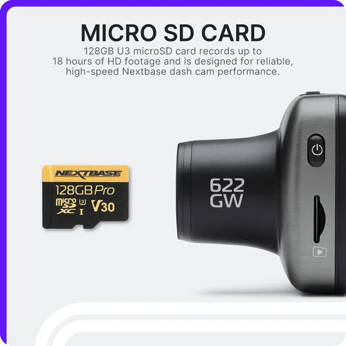 Vista 14 de Nextbase 622GW Cámara de salpicadero con tarjeta Micro SD de 128GB incluida - Cámara de salpicadero para autos con grabación automática 4K 30fps UHD