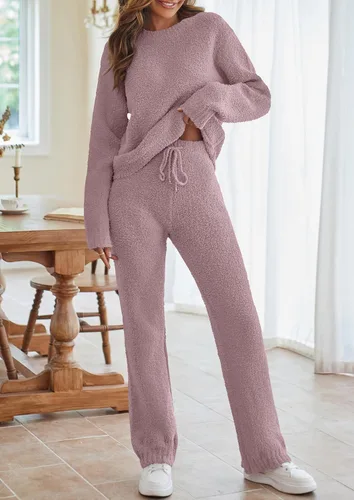 Vista 5 de MEROKEETY Conjunto de pijama de 2 piezas de forro polar mullido para mujer