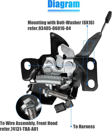 Vista 7 de X AUTOHAUX 74120-TBA-A01 Cerradura de Gancho para Capó del Motor de Coche para Honda Civic EX/EX-L/EX-T/LX/Si/Sport/Sport Touring/Touring 2016-2020