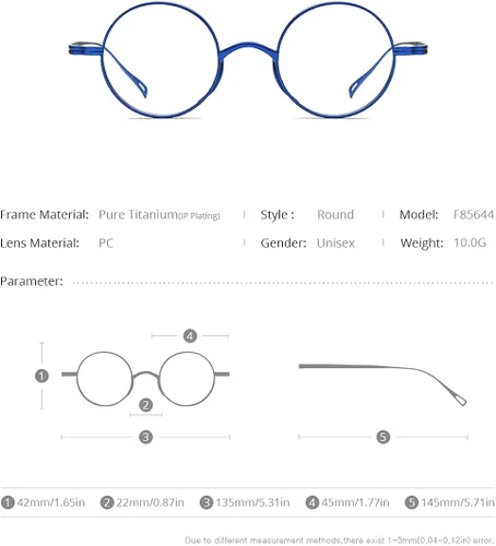 Vista 2 de FONEX Marco de lentes de titanio, marco de lentes de miopía redondo retro vintage para mujer