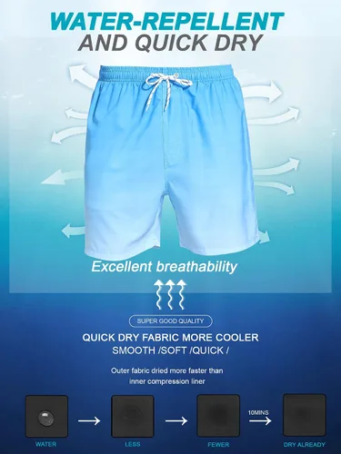 Vista 4 de SILKWORLD Quick Dry Mens Swimming Trunks with Compression Liner Bathing Suit Swim Shorts with Zip Pockets