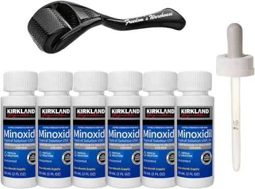 Vista 2 de Kirkland Minoxidil - Paquete de 6 tratamientos de crecimiento del cabello para hombres, solución líquida extra fuerte 5% tópica, suministro de 6
