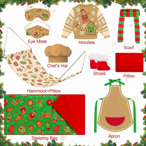 Vista 4 de Kacctyen 12 piezas de saco de dormir elfo muñeca temática de hornear accesorios de Navidad incluye muñeca de Navidad, saco de dormir, albornoz