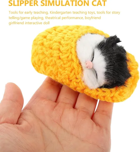 Vista 5 de Ciieeo Gato dormido en zapatilla de juguete con sonidos de maullidos mini gatito en decoración de zapatos para niños y niñas para fiestas de Navidad