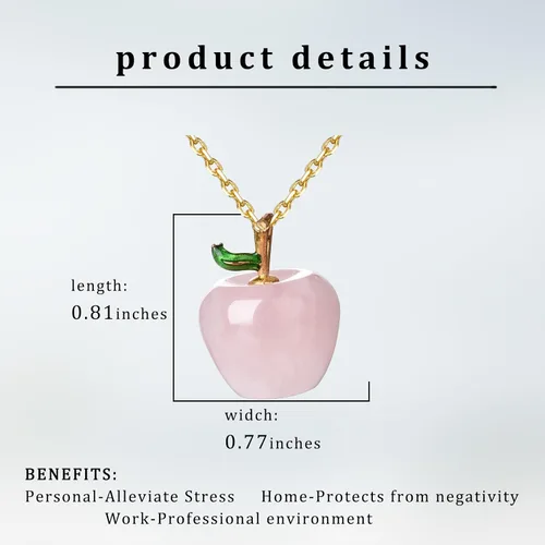 Vista 6 de ZPMMPZ Collar de manzana, collar de cuarzo rosa, collar de cuarzo rosa manzana, collar con colgante de manzana de cristal rosa para mujeres y niñas
