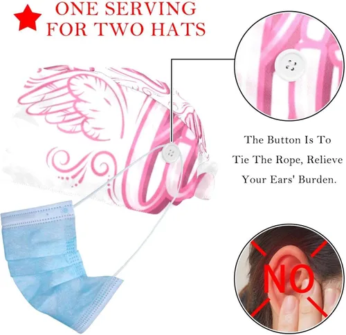 Vista 2 de VBFOFBV Working Cap with Buttons Sweatband Ribbon Tie Back Bouffant Hats, Pink Cartoon Angel