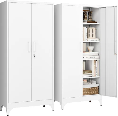 Vista 19 de Letaya Armario de almacenamiento de metal de 71 pulgadas de alto con 2 puertas y 4 estantes, armarios altos de despensa de cocina, organizadores