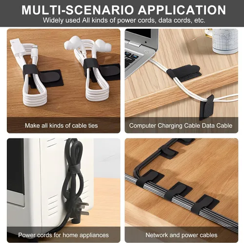 Vista 3 de Paquete de 50 bridas reutilizables autoadhesivas para organizar cables, correas ajustables de gancho y bucle para organizar cables de datos, cables