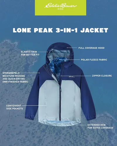 Vista 2 de Eddie Bauer Lone Peak - Chaqueta impermeable 3 en 1 con aislamiento térmico y forro polar extraíble (5-20)